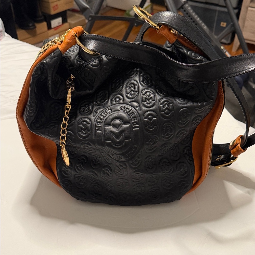 Marino Orlandi Black and Orange Leather Shoulder Bag